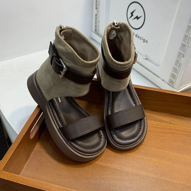 2026 Summer New European Style Girls Roman Sandals, Fashion Kids High Top Sandal Boots With Belt Buckle & Back Zipper Ankle Boots
