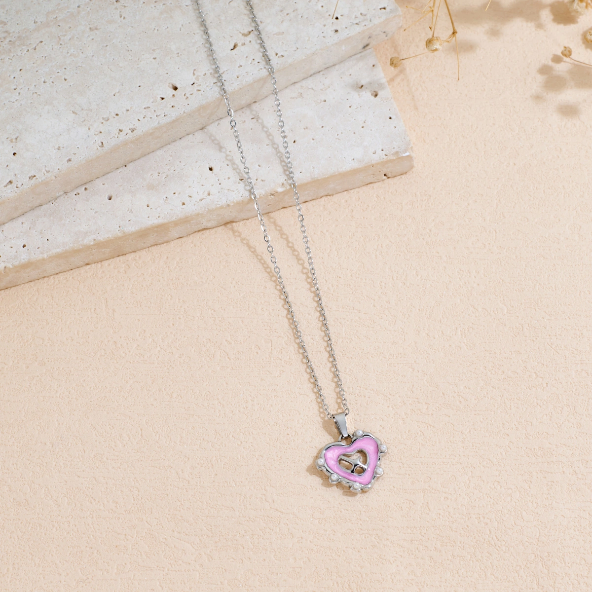 Stainless Steel Oil-dripping Heart-shaped Pendant Necklace