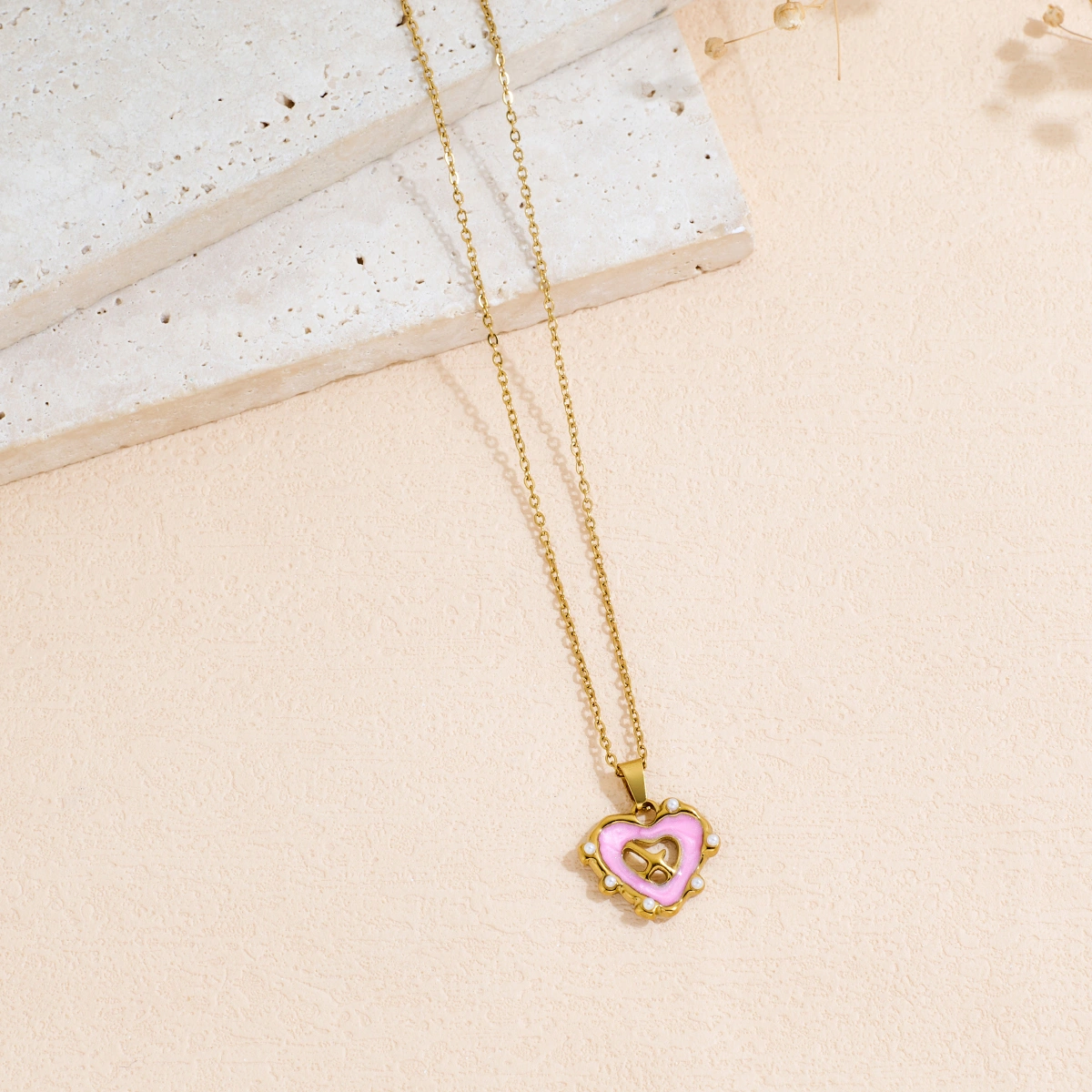 Stainless Steel Oil-dripping Heart-shaped Pendant Necklace