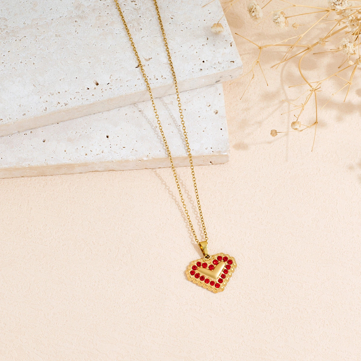 Stainless Steel Inlaid Rhinestone Heart-shaped Pendant Necklace