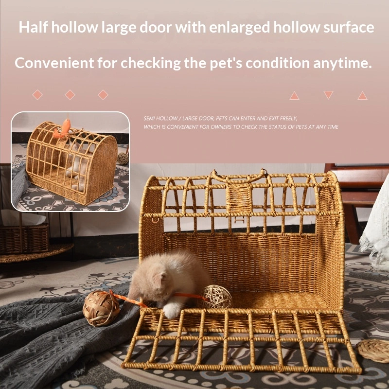 Portable Woven Rattan Cat Bed For Outings Breathable