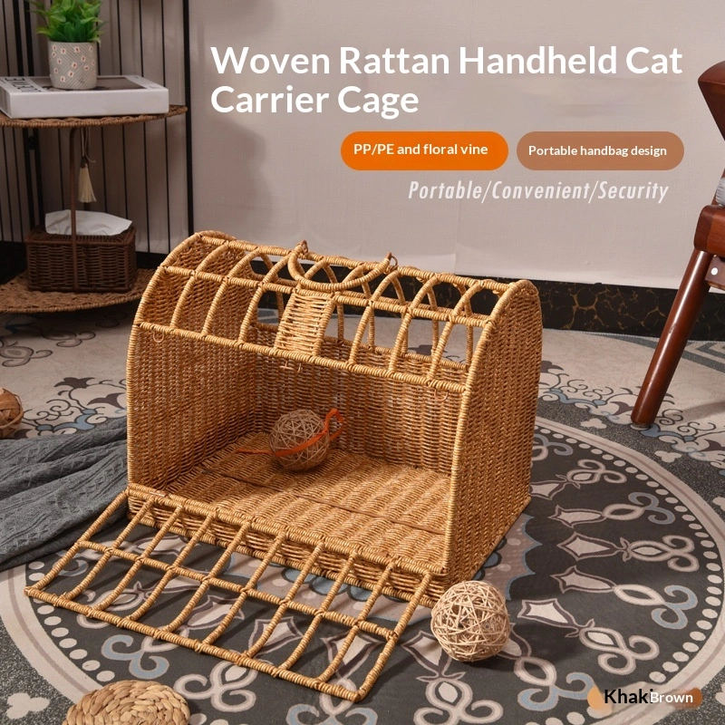 Portable Woven Rattan Cat Bed For Outings Breathable