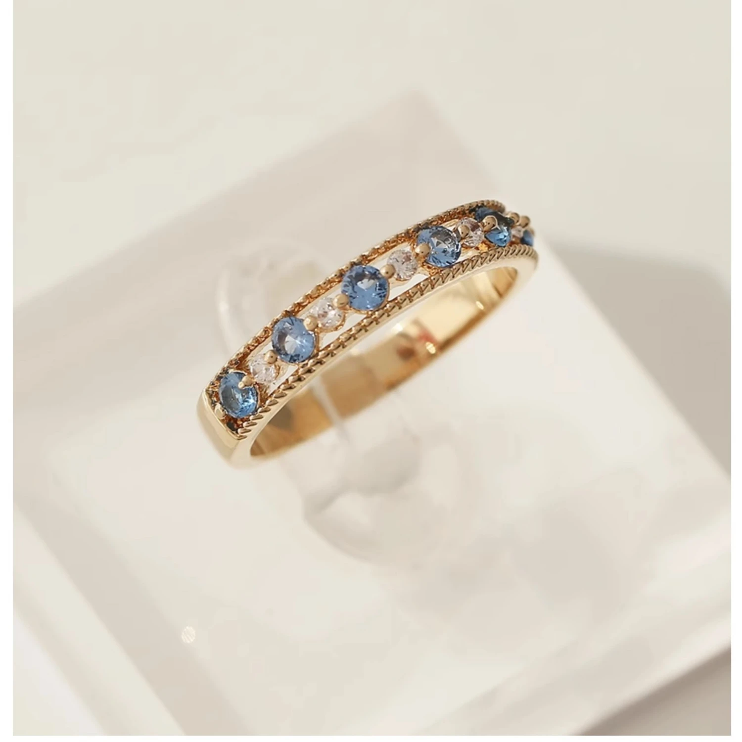 Niche Sea Blue Crystal Lace Hollow Out Ring