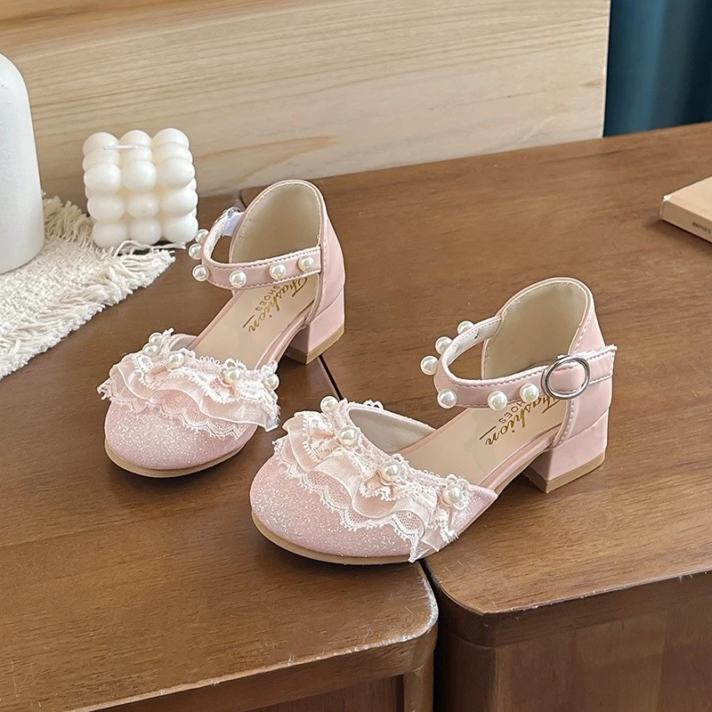 2026 New Girls Princess Sandals, Kids Pearl Closed-Toe Low Heel Shoes, Soft Sole Performance Dance Shoes For Little Girls