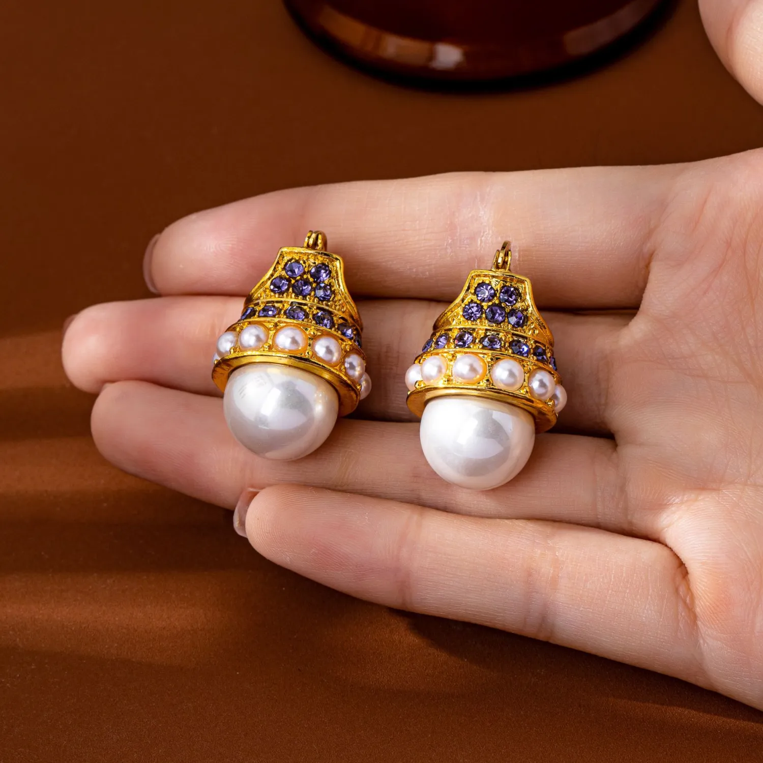 Zircon Crown-Shape Pearl Earrings For Women