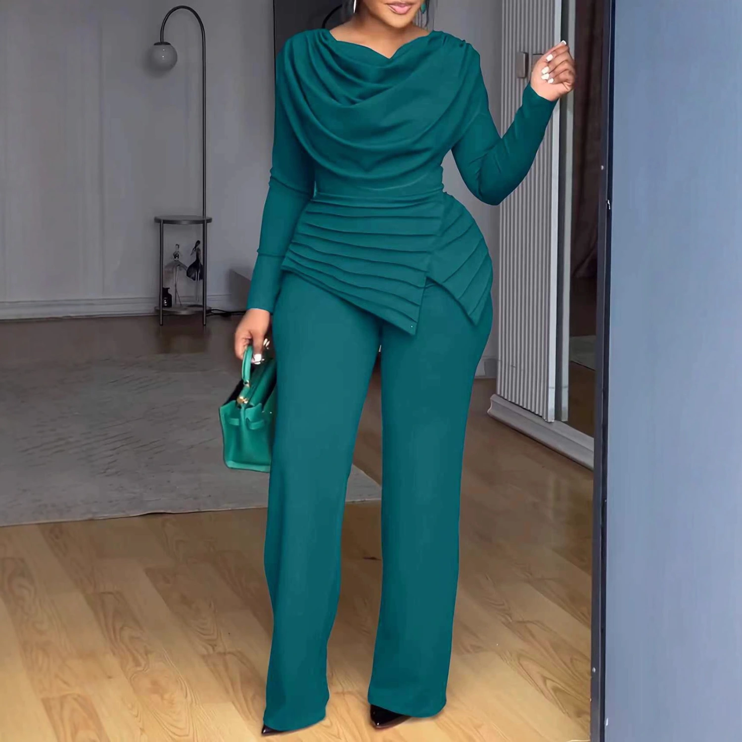Cropped Top Flared Pants Fashion Casual Set