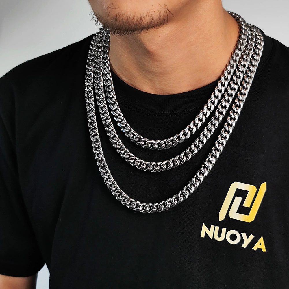 Hip Hop Spring Clasp Stainless Steel Cuban Chain Necklace Titanium Steel Jewelry