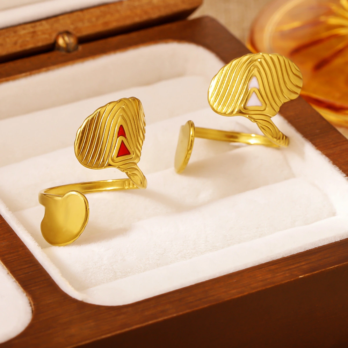 18K Gold Plated Stainless Steel Open Ring, Drip Oil Texture Design Fadeless Fashion Band Ring