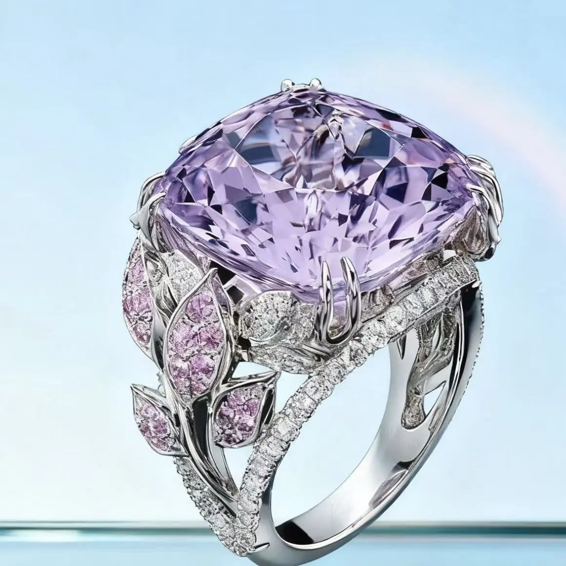 New Arrival Creative Floral Ring, Women Luxury Full Paved Purple Zircon Diamond Fashion Jewelry