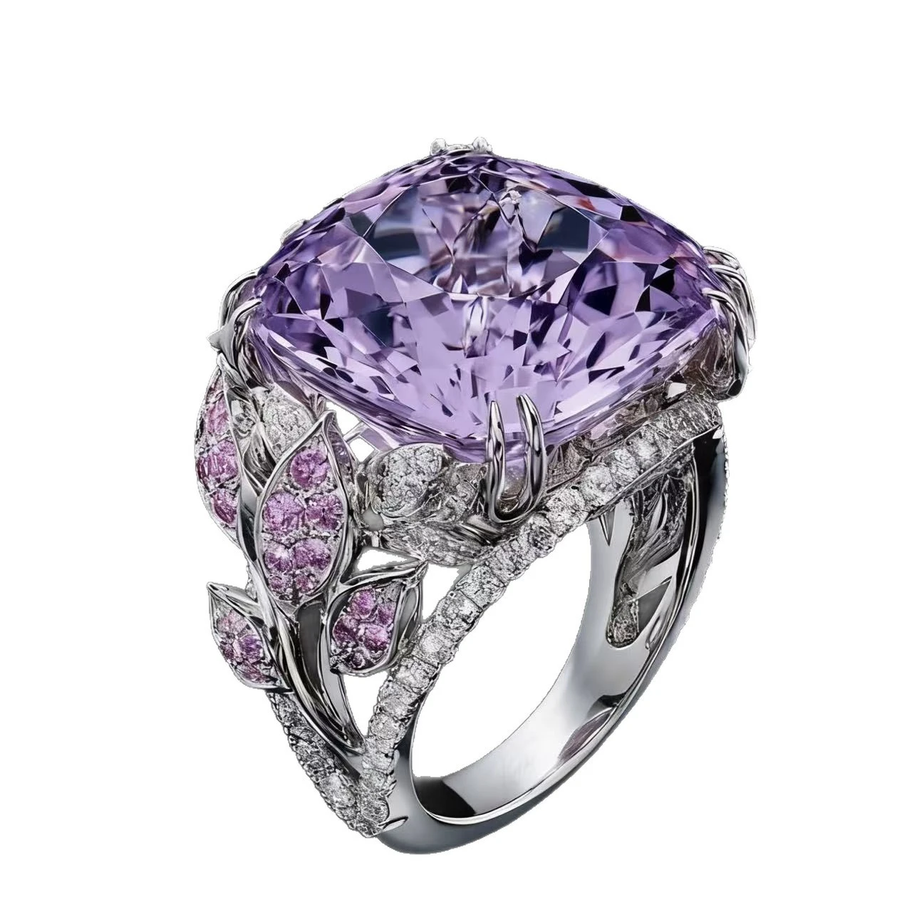 New Arrival Creative Floral Ring, Women Luxury Full Paved Purple Zircon Diamond Fashion Jewelry
