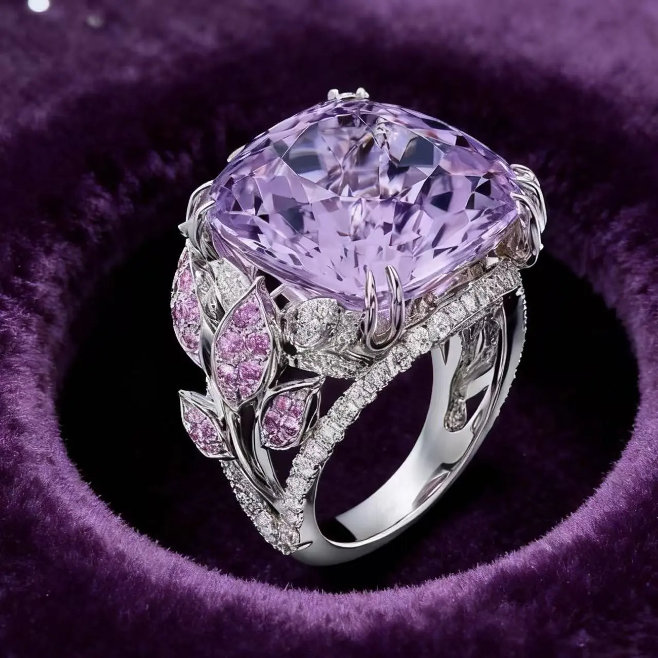 New Arrival Creative Floral Ring, Women Luxury Full Paved Purple Zircon Diamond Fashion Jewelry