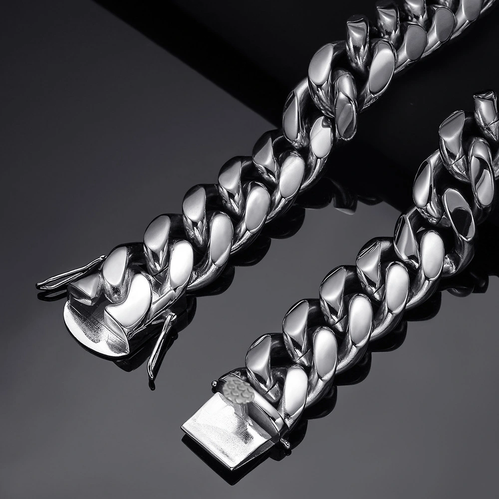 Hip-hop Titanium Steel Cuban-link Stainless Steel Miami Chain Necklace For Men And Women