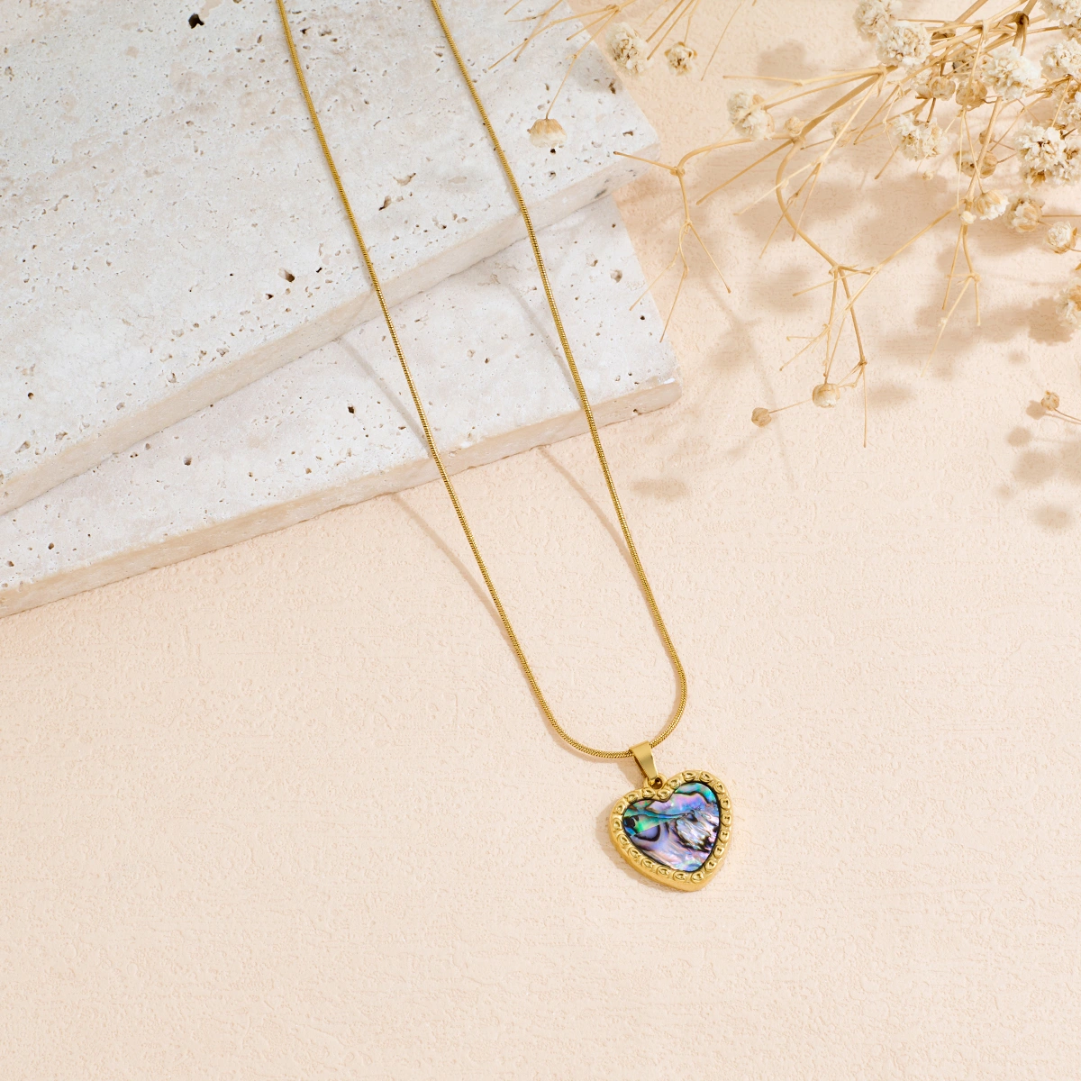 Stainless Steel Inlaid Abalone Shell Pendant Necklace