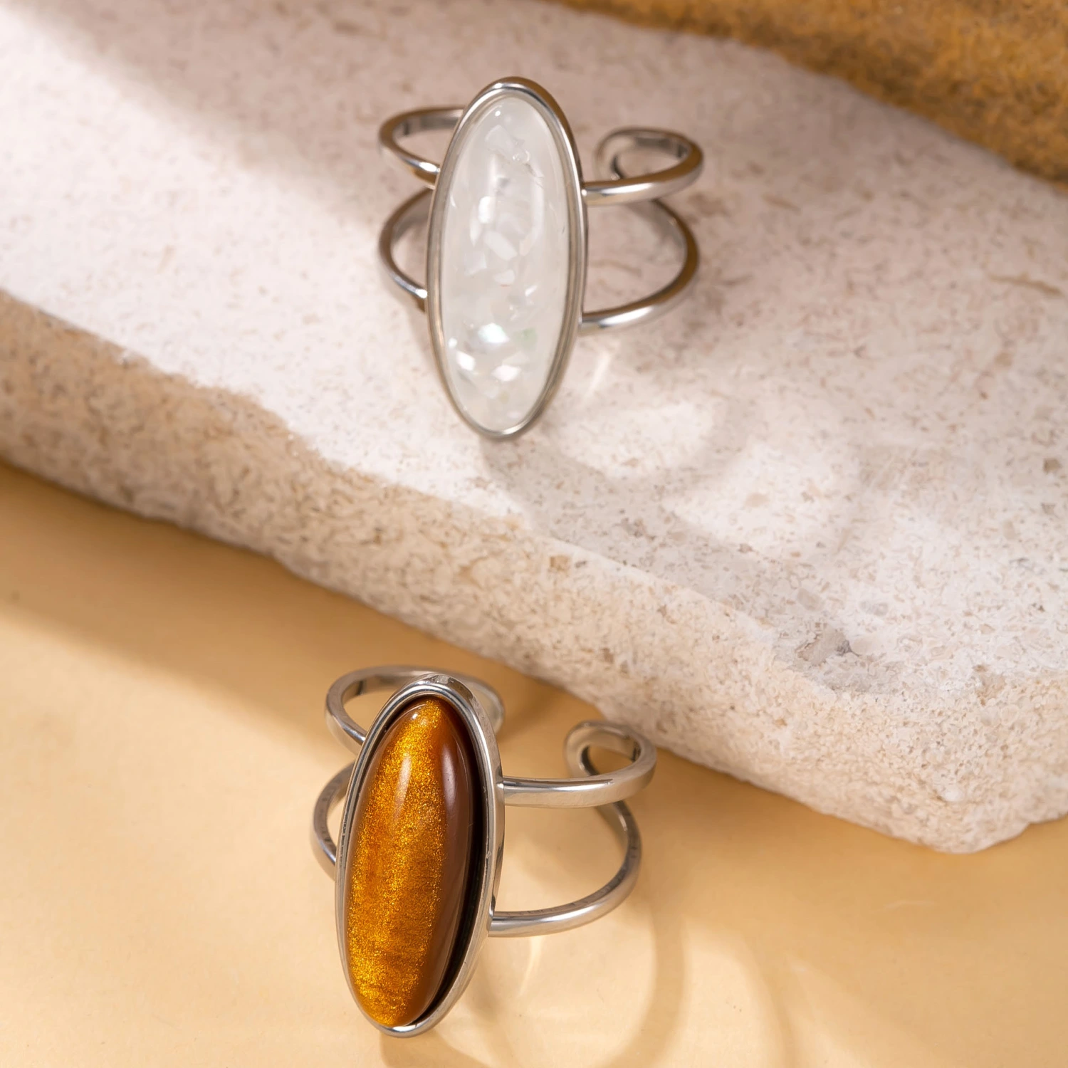 Oval Stainless Steel Open Ring Set