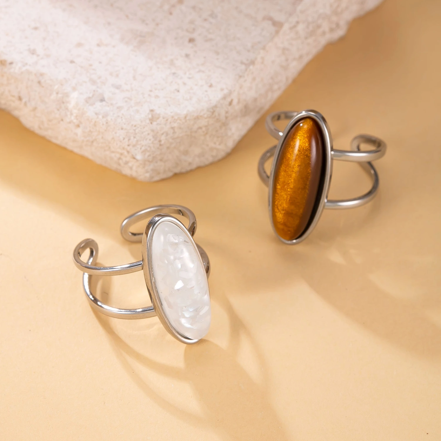 Oval Stainless Steel Open Ring Set
