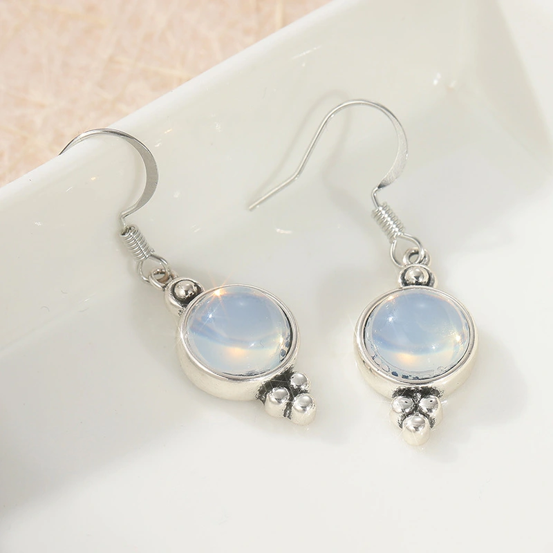 Retro Round Faux Moonstone Pendant Earrings
