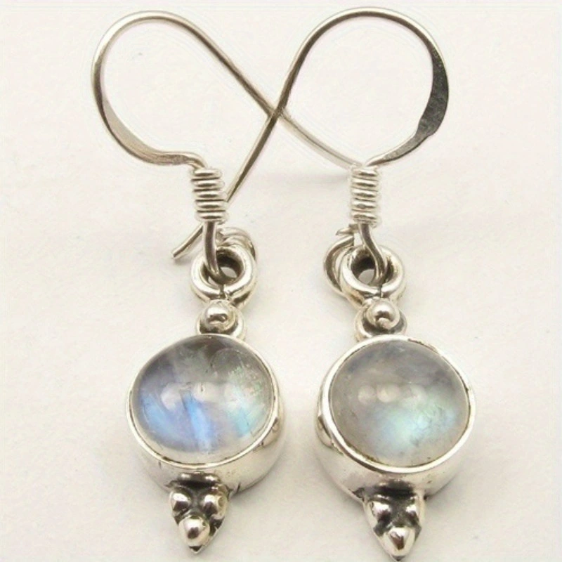 Retro Round Faux Moonstone Pendant Earrings