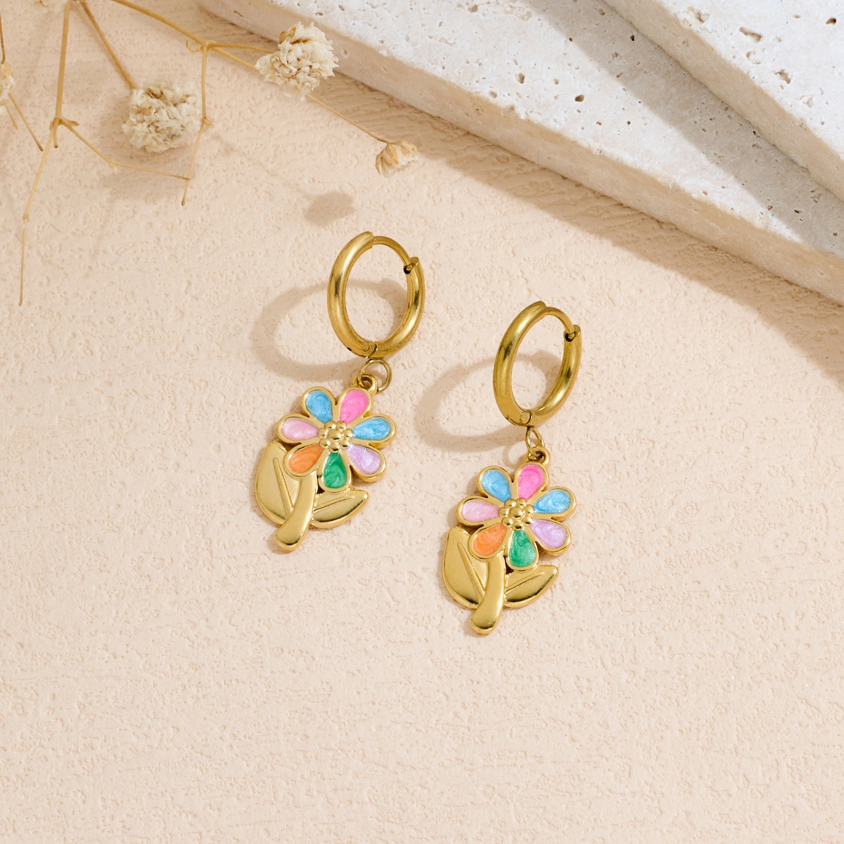 Stainless Steel Oil-dripping Flower Earrings