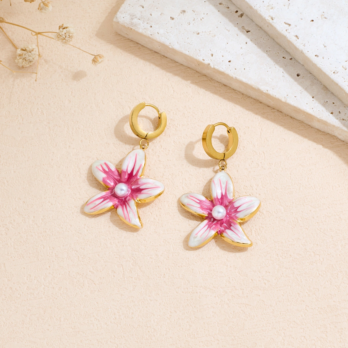 Stainless Steel Oil-dripping Flower Earrings