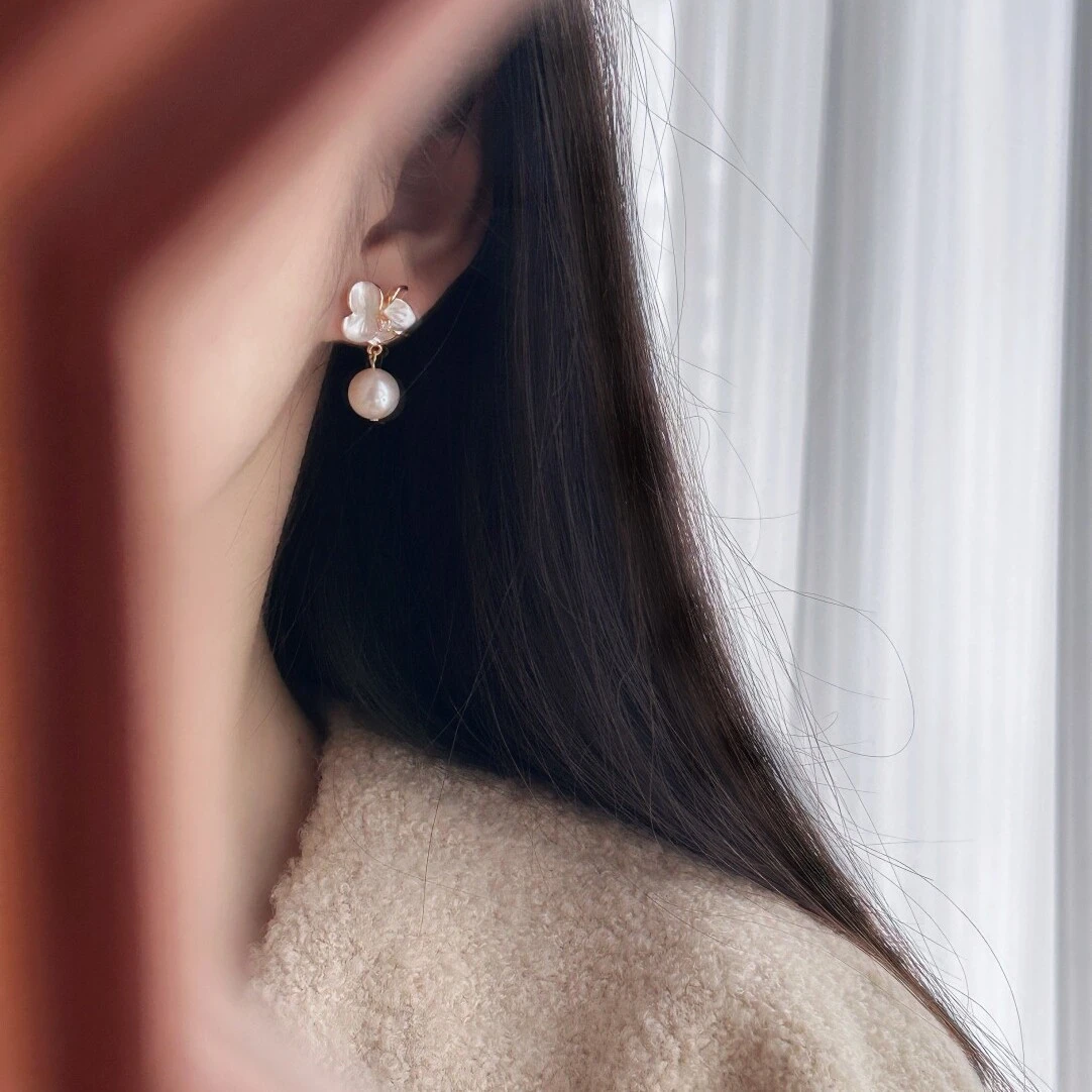 Pearl Lily Flower Earrings For Women