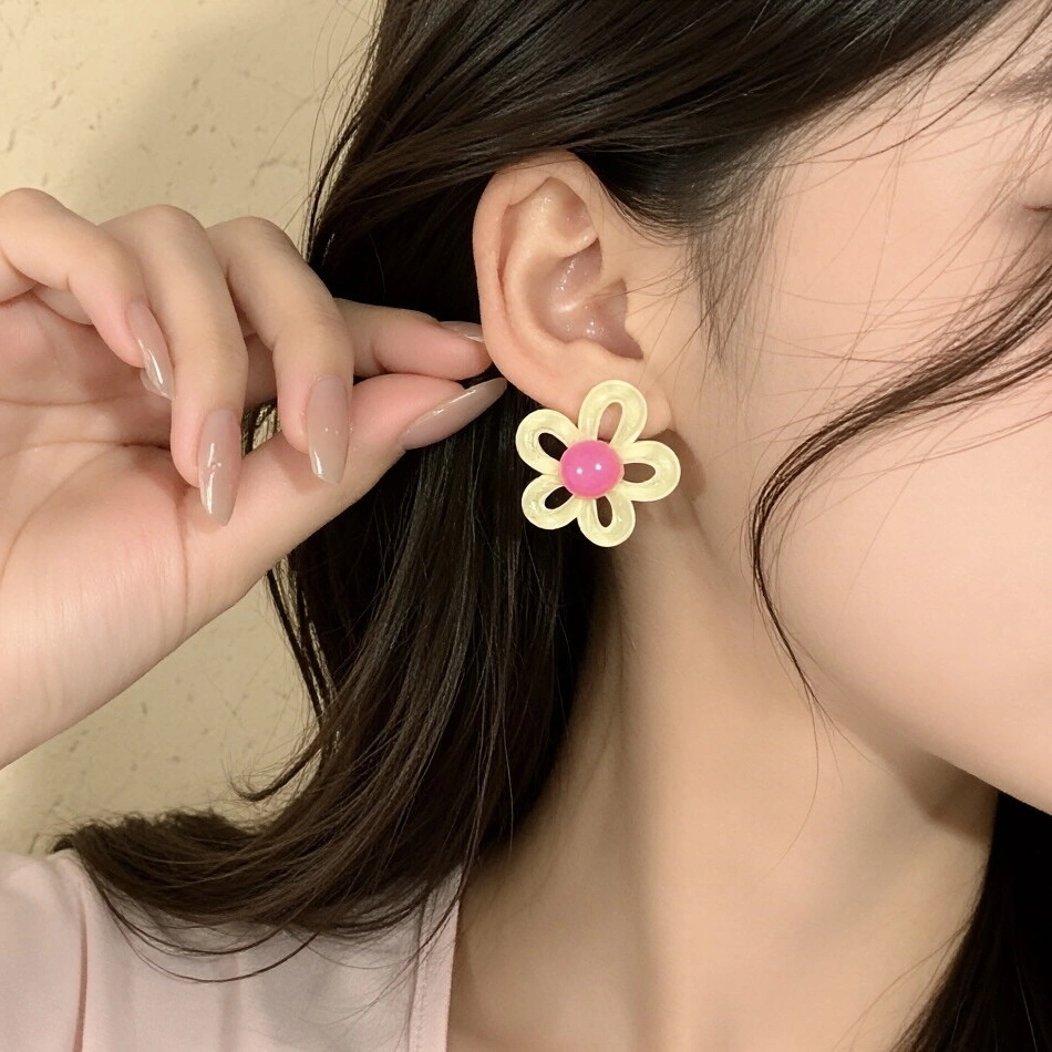 4-colorVacation Style Colorful Flower Resin Earrings Are A Pair Of Women's Must-have For Summer Vacation On Islands