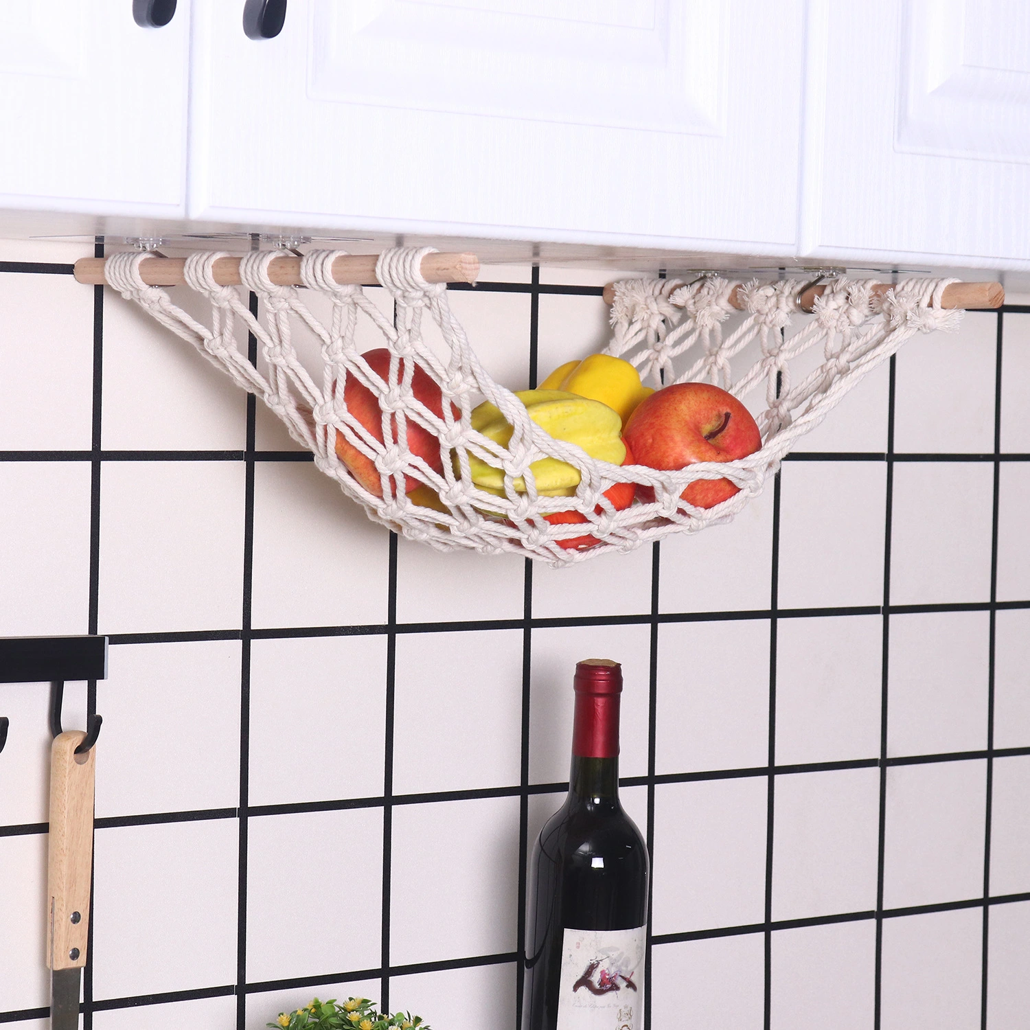Bohemian Minimalist Nordic-Style Under-Table Hanging Mesh Basket For Fruits And Vegetables