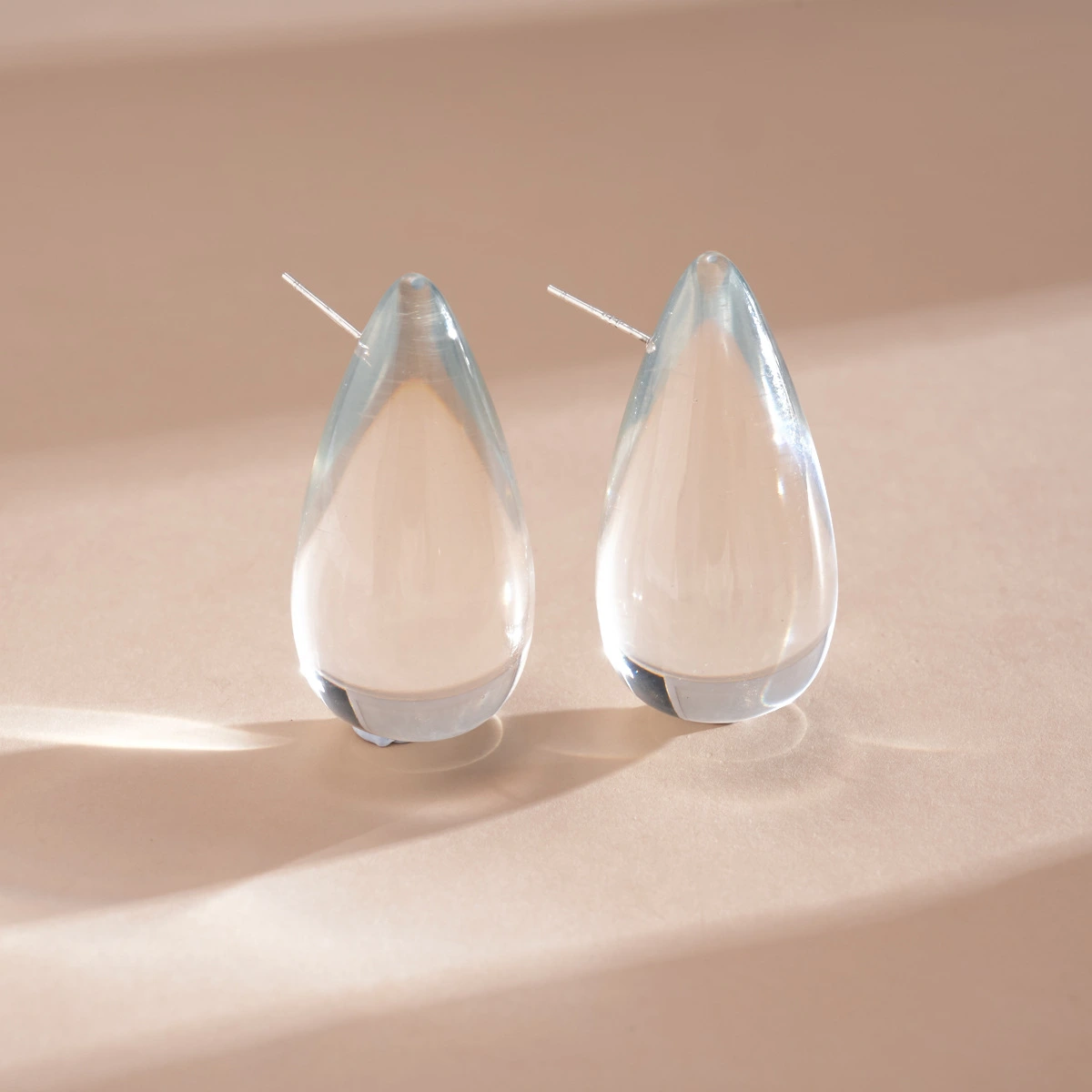 Transparent Water Drop Silver Needle Earrings
