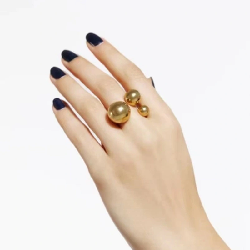 Three Round Beads Of Different Sizes Ring With Lucky Beads
