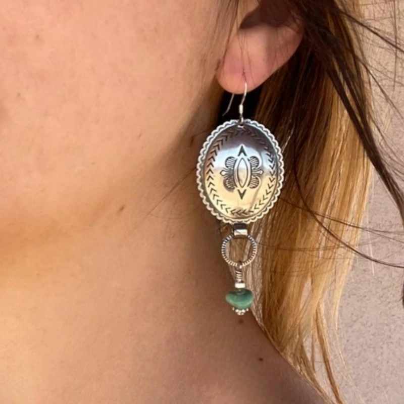 Bohemian Retro Style Round Carved Flower Earrings