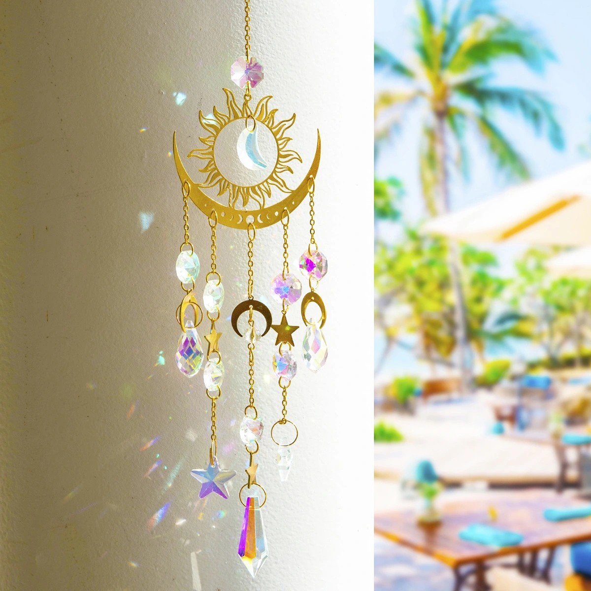 Star And Moon Crystal Wind Chime Pendant