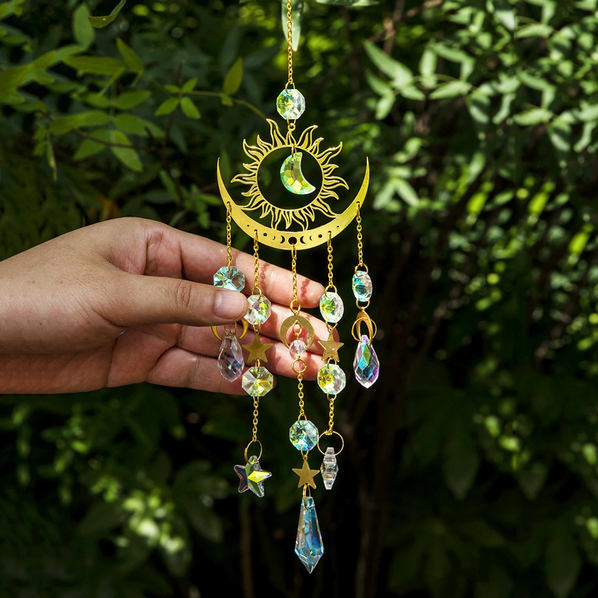 Star And Moon Crystal Wind Chime Pendant