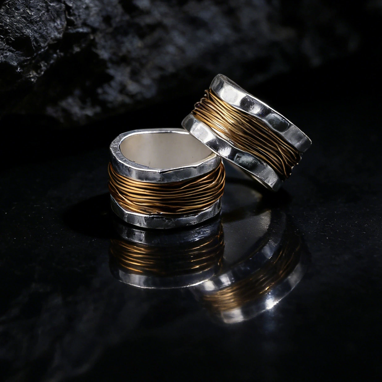 Retro Chic Geometric Wide-band Bicolored Wrap Ring