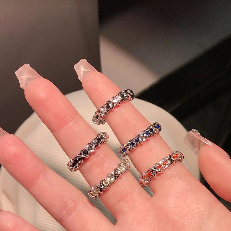 French-style Minimalist Luxury Cross-design With Sparkling Zircon Accents, Open-end Style