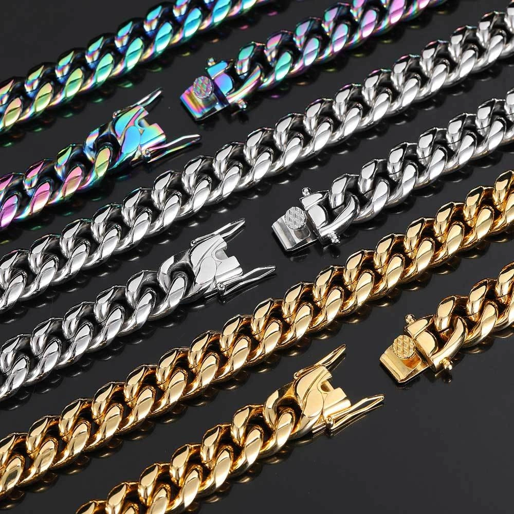 Hip Hop Stainless Steel Necklace Dragon Head Buckle Round Grinding Encryption