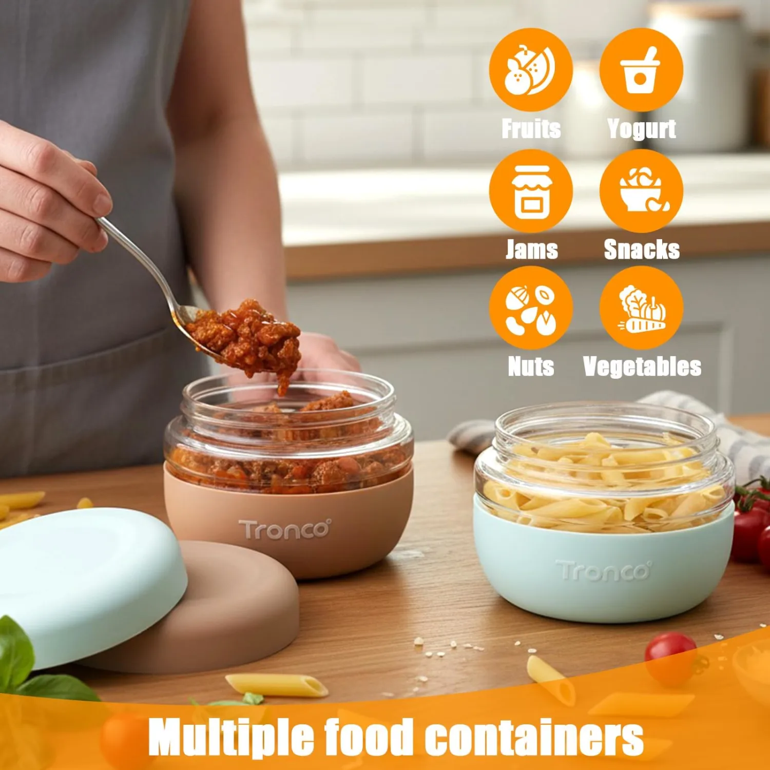 Tronco 16 oz Glass Food Storage Containers with Lids, Airtight, Leak & Spill Proof Glass Lunch Bowls for Meal Prep, Salad, Yogurt, Soup & Stew, Microwave & Dishwasher Safe, BPA-Free, Set of 1