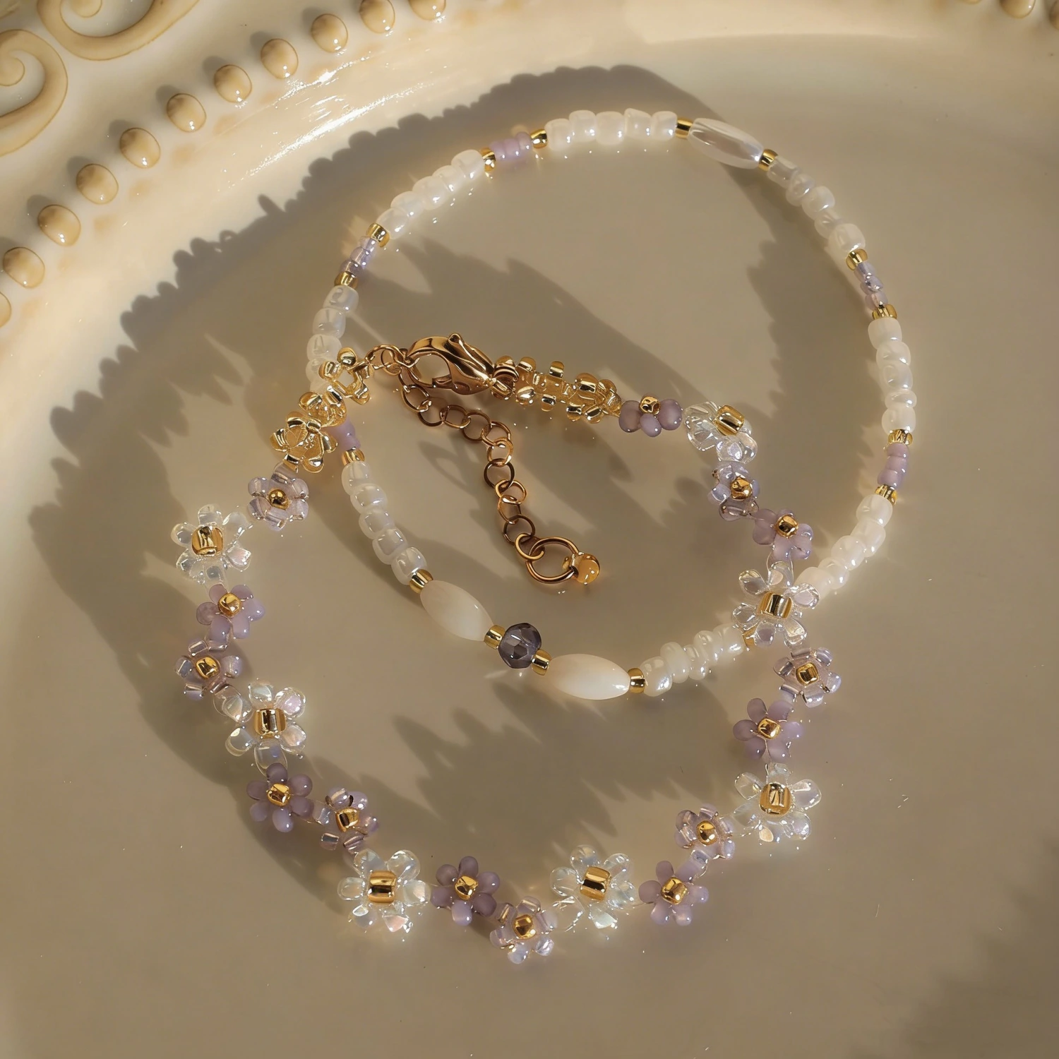 Handmade Crystal Beaded Flower Bracelet For Women