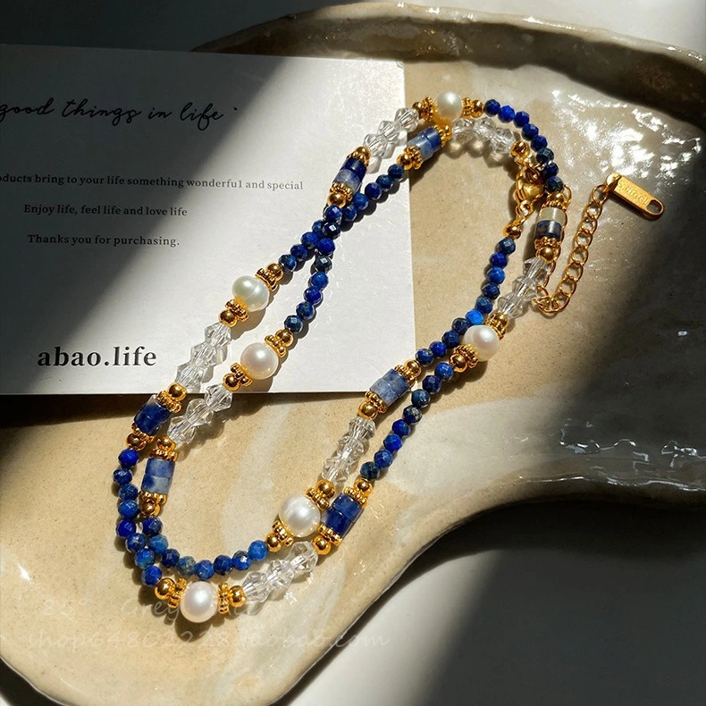 Lapis Lazuli Beaded Patchwork Necklace For Women