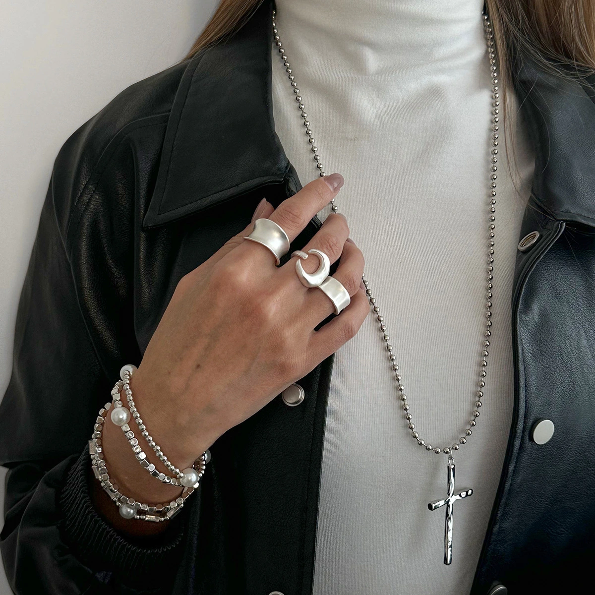 Baroque-style Faux Pearl Bracelet And Ring