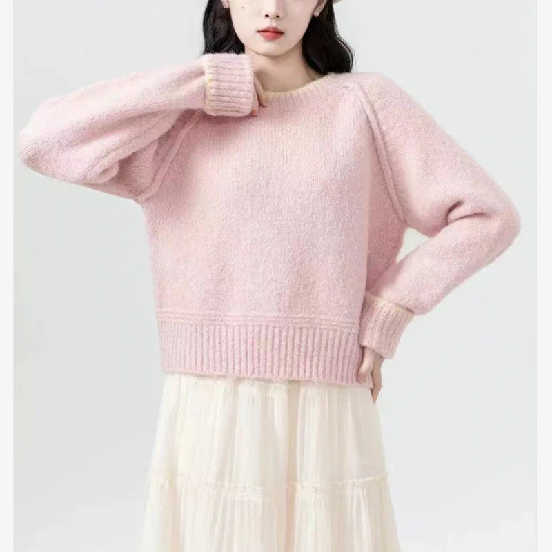 Women's Round Neck Color Block Pullover Knit Sweater