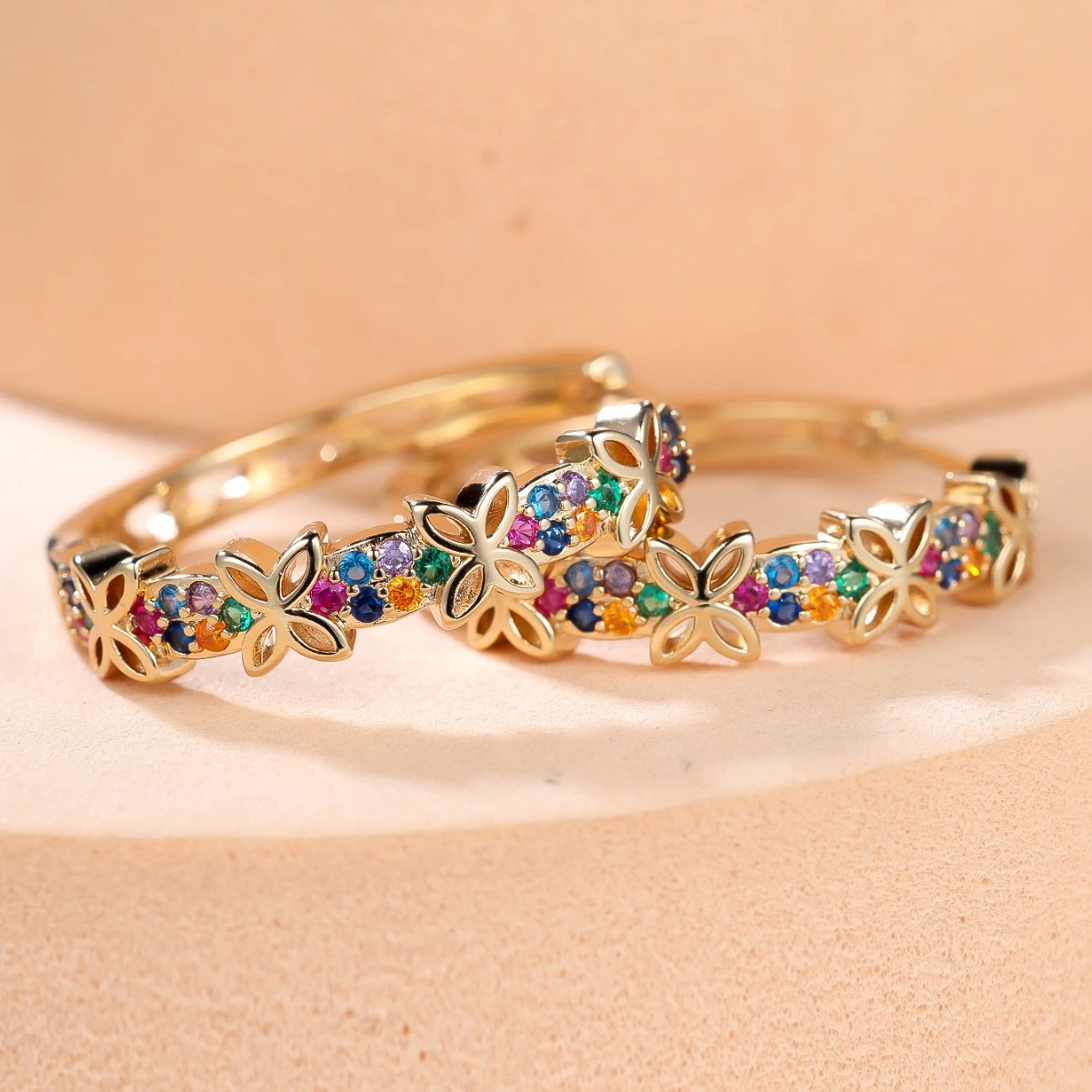 Cross-border Japan-Korea Copper Gold-Colored Micro-Inlaid Zircon Earrings