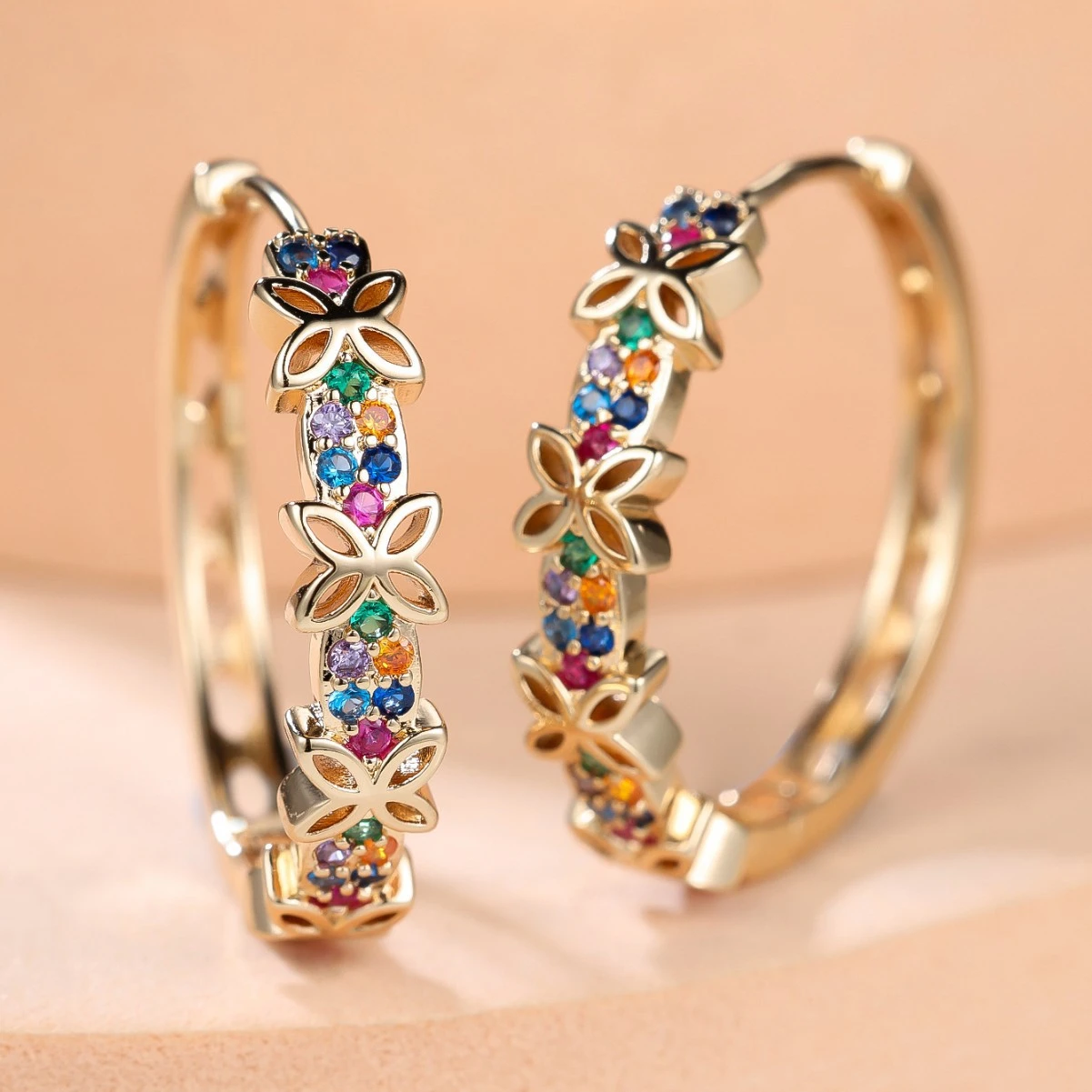 Cross-border Japan-Korea Copper Gold-Colored Micro-Inlaid Zircon Earrings