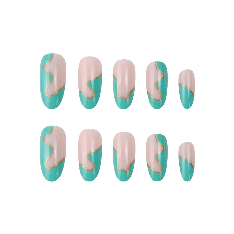 Gold-thread Wave-pattern Patchwork Ready-to-wear Nails