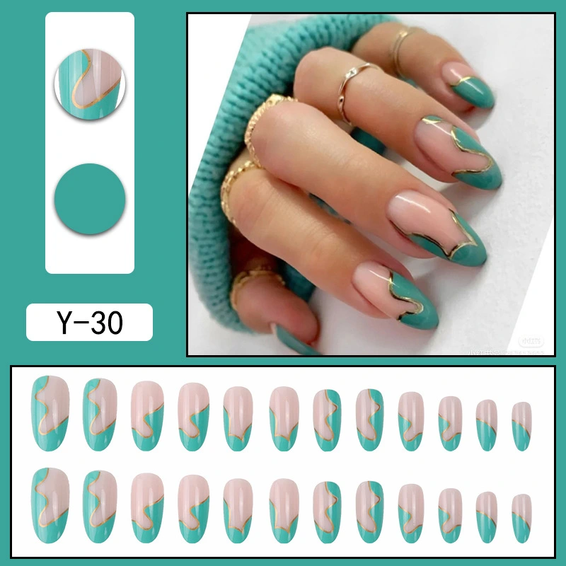 Gold-thread Wave-pattern Patchwork Ready-to-wear Nails