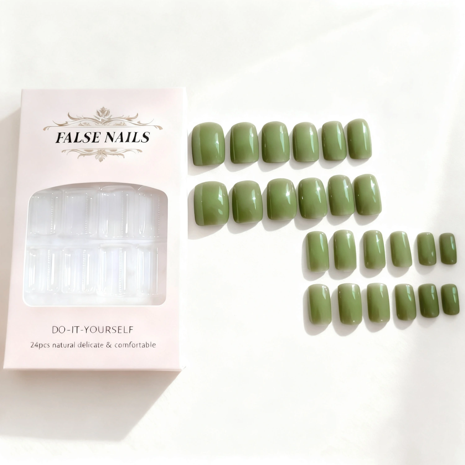 Simple Bean-Green Fake Nails For Women