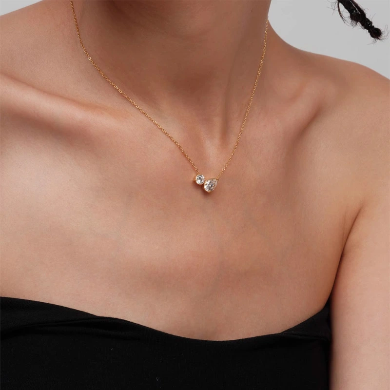 Women's S925 Sterling Silver Simple Water Drop Rhinestone Necklace