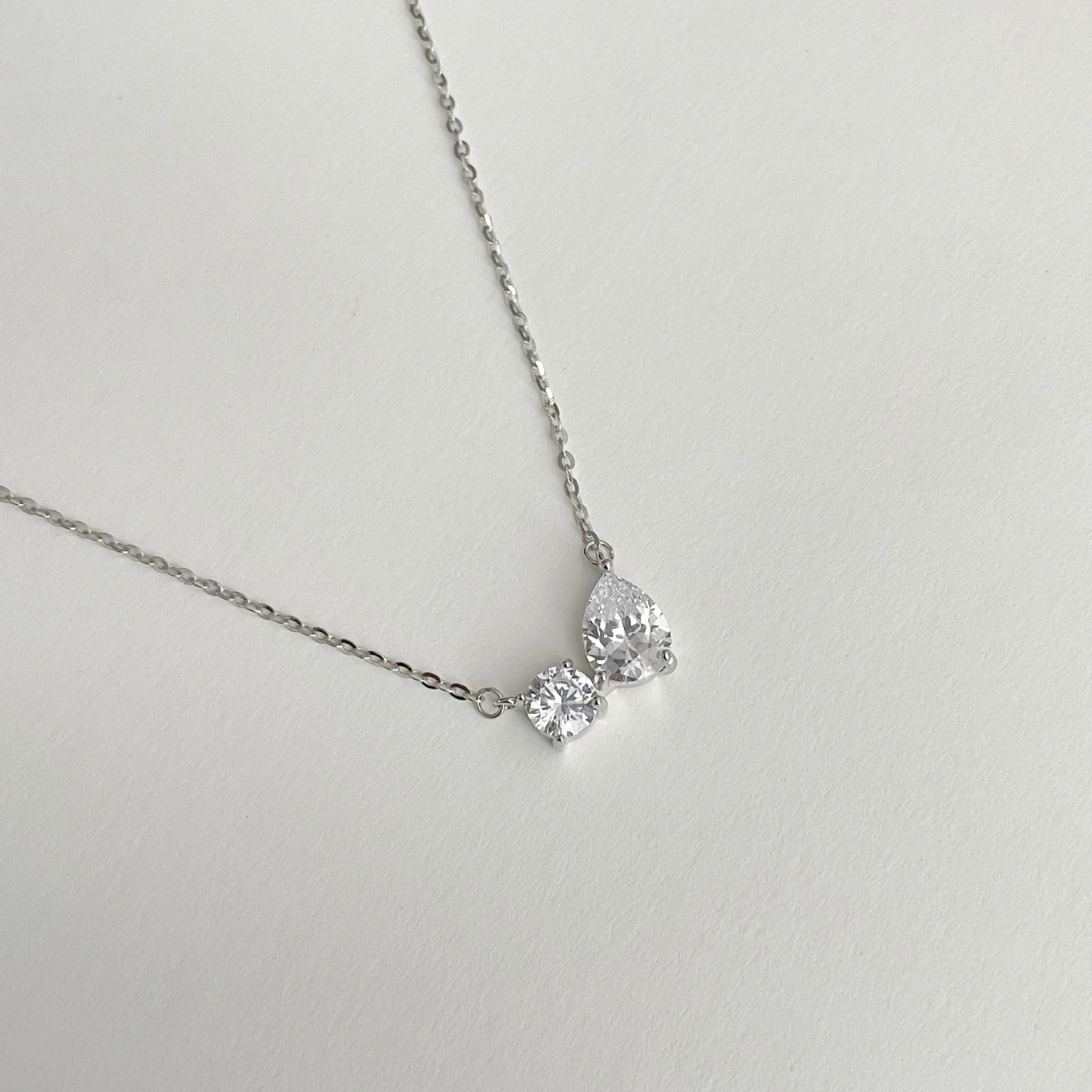 Women's S925 Sterling Silver Simple Water Drop Rhinestone Necklace