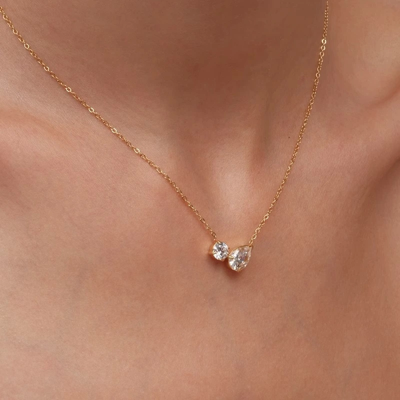 Women's S925 Sterling Silver Simple Water Drop Rhinestone Necklace