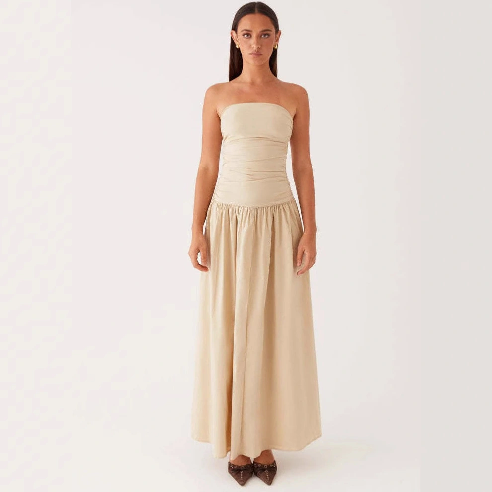 Strapless Pleated Patchwork Evening Dress For Women