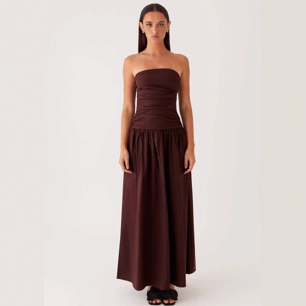 Strapless Pleated Patchwork Evening Dress For Women