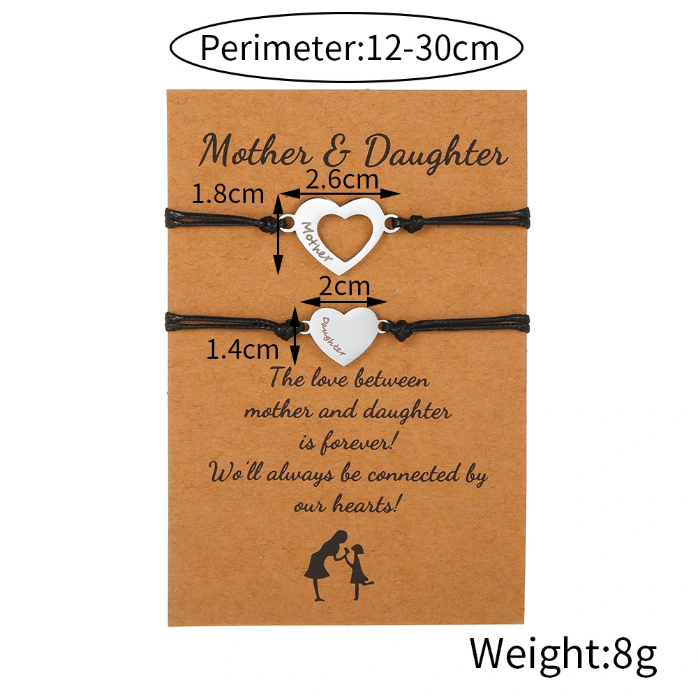 Creative Stainless Steel Engraved Heart-Shaped Wax-Thread Braided Card Bracelet